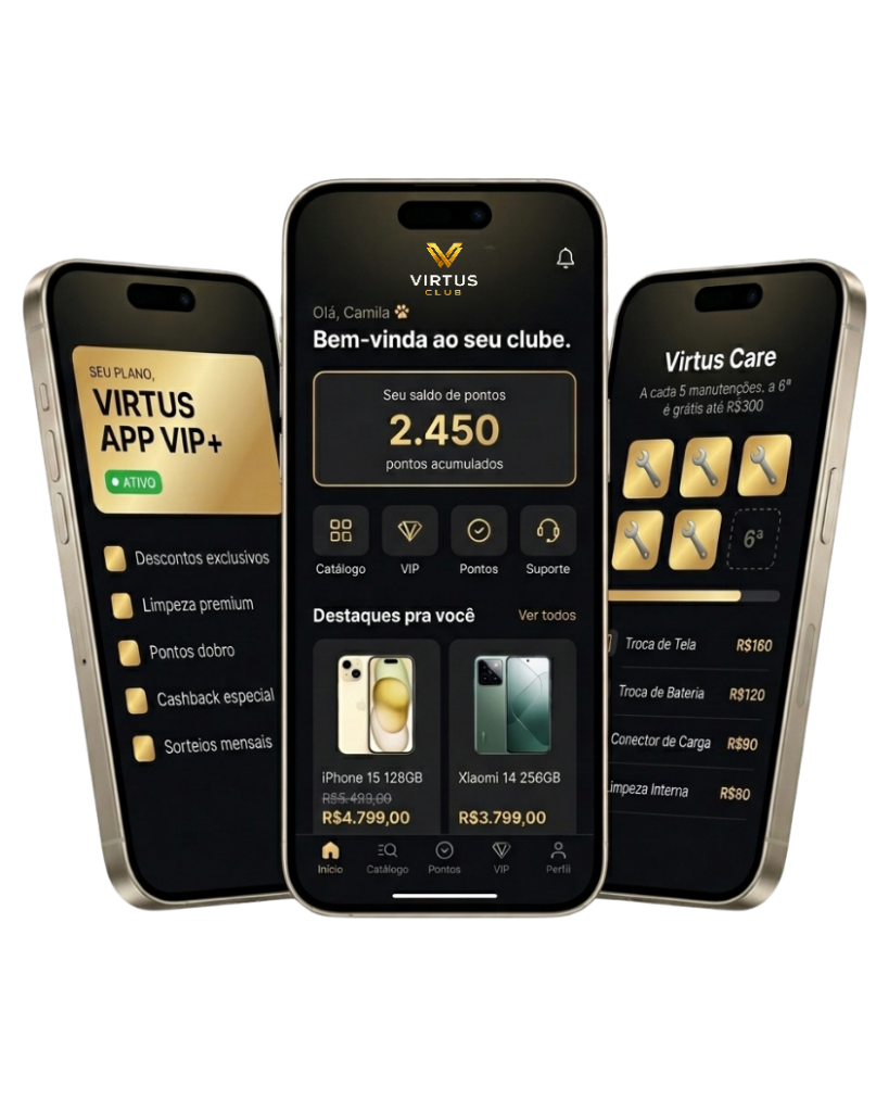 Virtus App - 3 telas do aplicativo